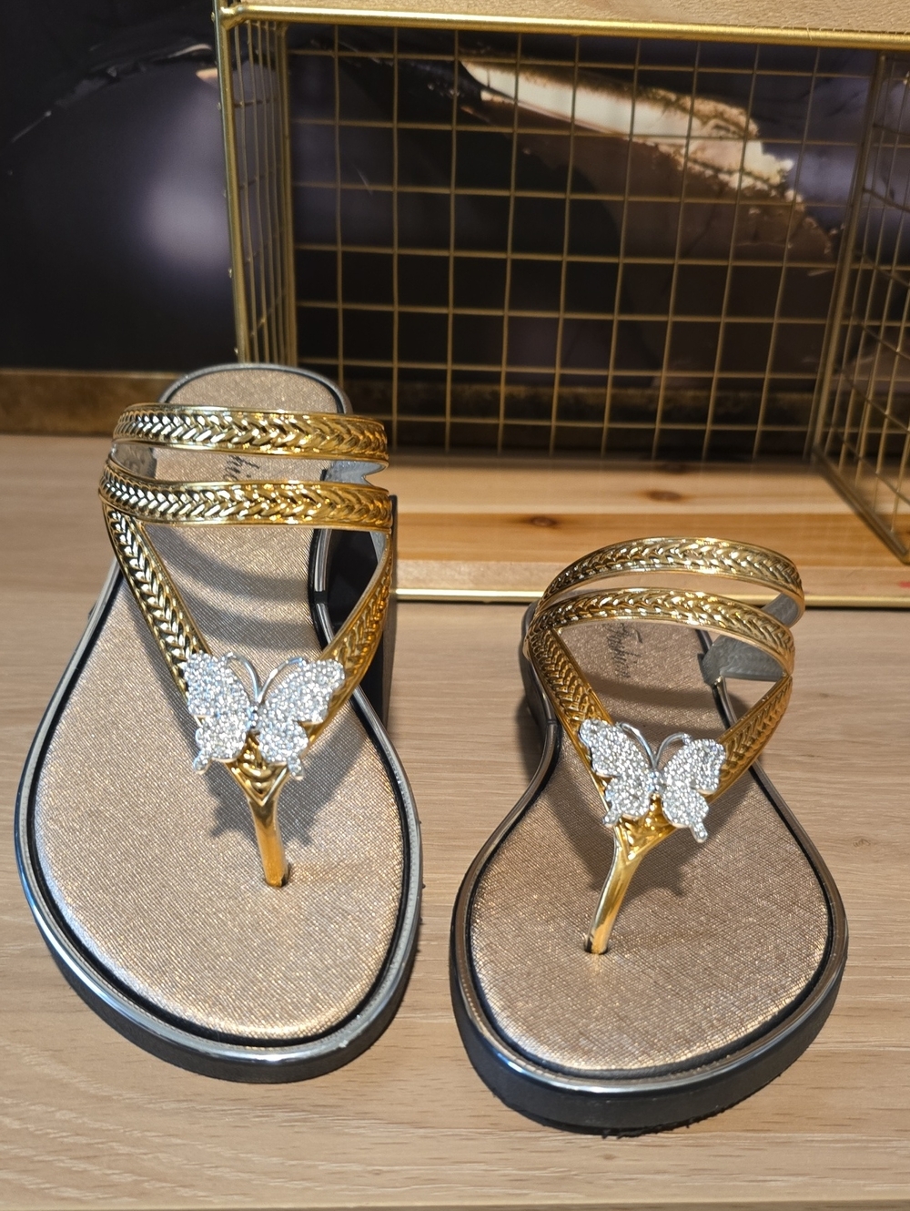 Gold Butterfly Thong Sandals for Women